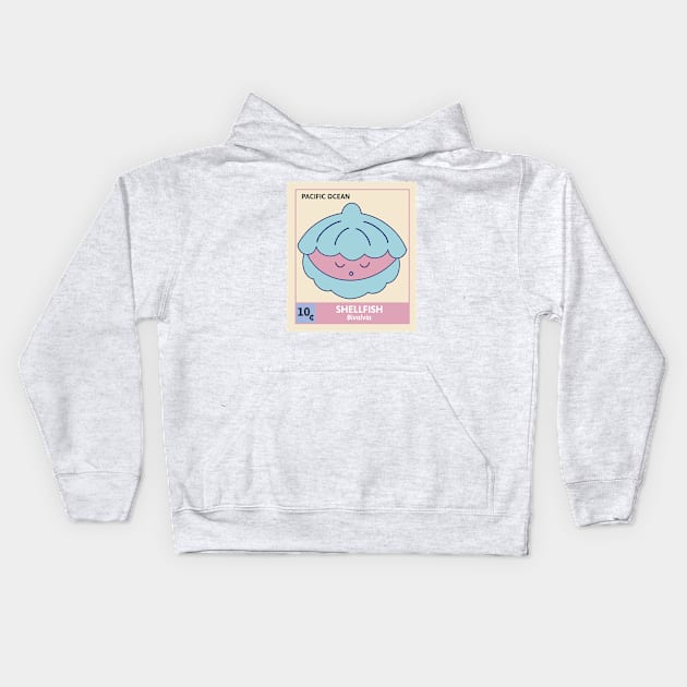 Kawaii Cute Sleepy Shell, Ocean Stamp Collection, Shellfish Kids Hoodie by vystudio